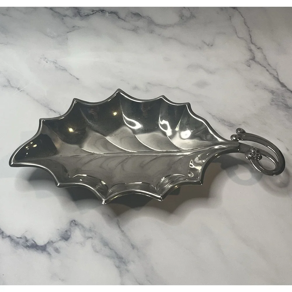 Vintage Hugo Silver Plated Leaf Shaped Tray MCM 9.5x5